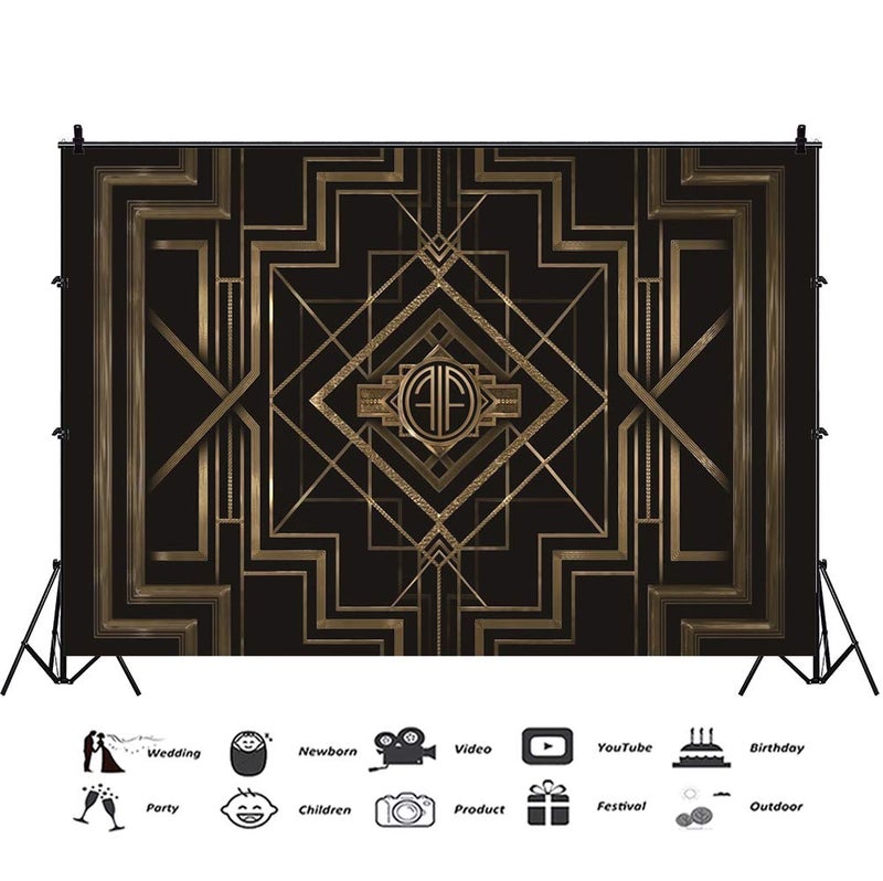 Leyiyi 5x3ft Great Black and Gold Birthday Photography Backdrop Adults Children Party Black and Gold Golden Banner Photo Studio Booth Background Newborn Baby Shower Decoration - Image 2